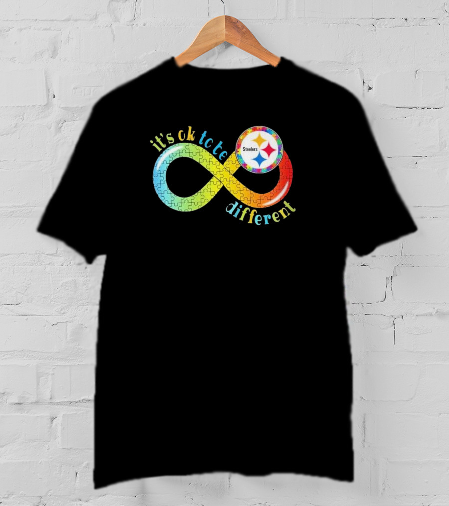 Pittsburgh Steelers Autism Awareness Infinity It's Ok To Be Different Puzzle T-Shirt