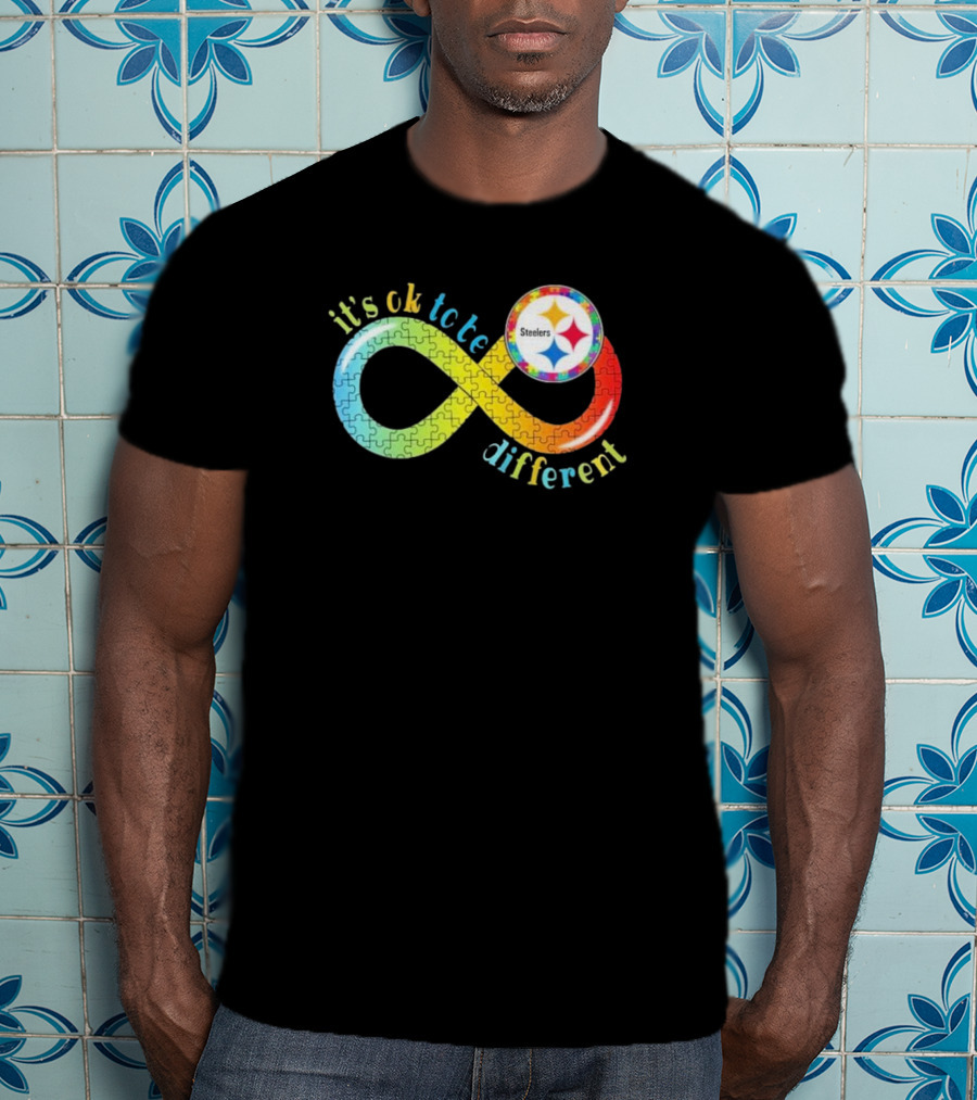 Pittsburgh Steelers Autism Awareness Infinity It's Ok To Be Different Puzzle T-Shirt