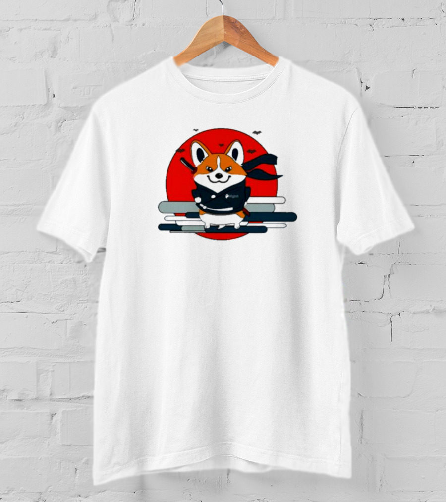 Ninja Corgi Red Sun With Bats T-Shirt