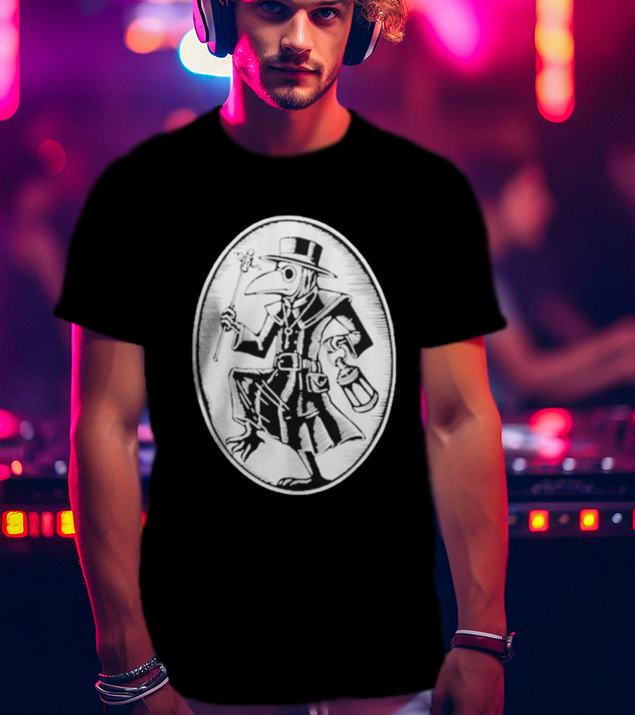 Queenkryptid Plague Doctor Holding Lantern In Oval Frame T-Shirt