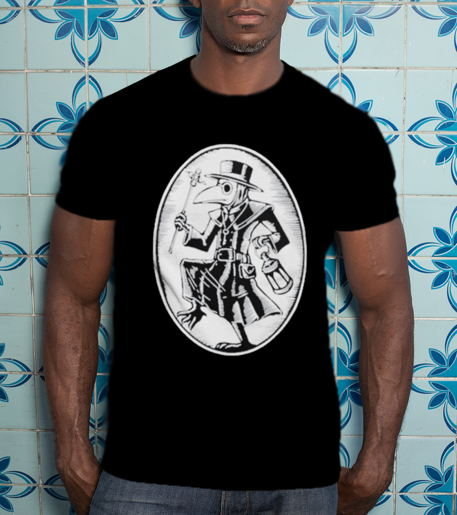 Queenkryptid Plague Doctor Holding Lantern In Oval Frame T-Shirt