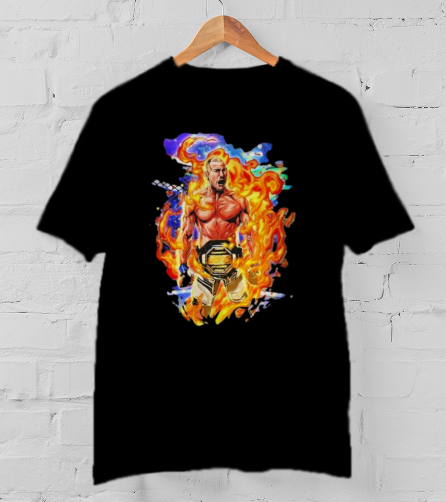 Sean Strickland Fiery Champion UFC Belt Flames T-Shirt
