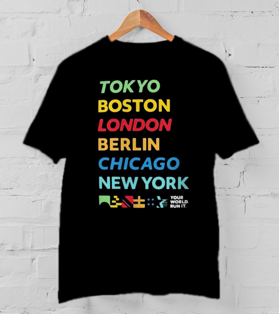 World Marathon Majors Tokyo Boston London Berlin Chicago New York Your World Run It Sportiqe Comfy Tri-blend T-Shirt