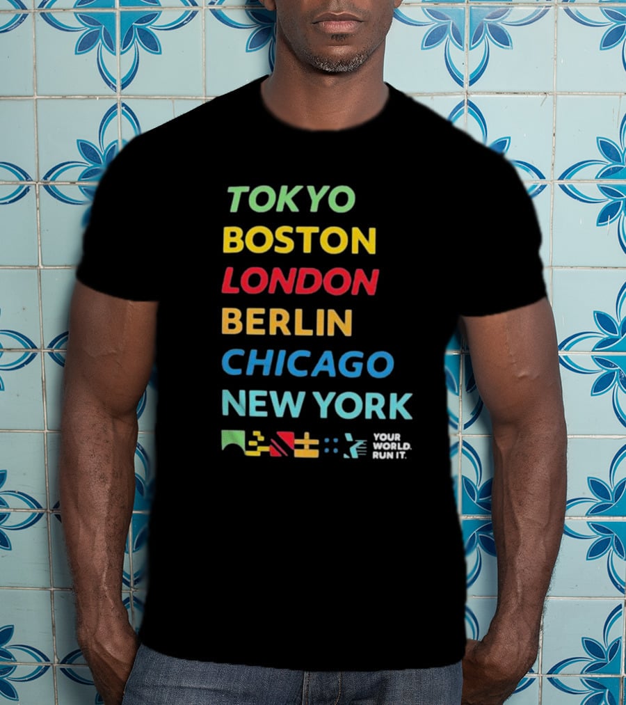 World Marathon Majors Tokyo Boston London Berlin Chicago New York Your World Run It Sportiqe Comfy Tri-blend T-Shirt