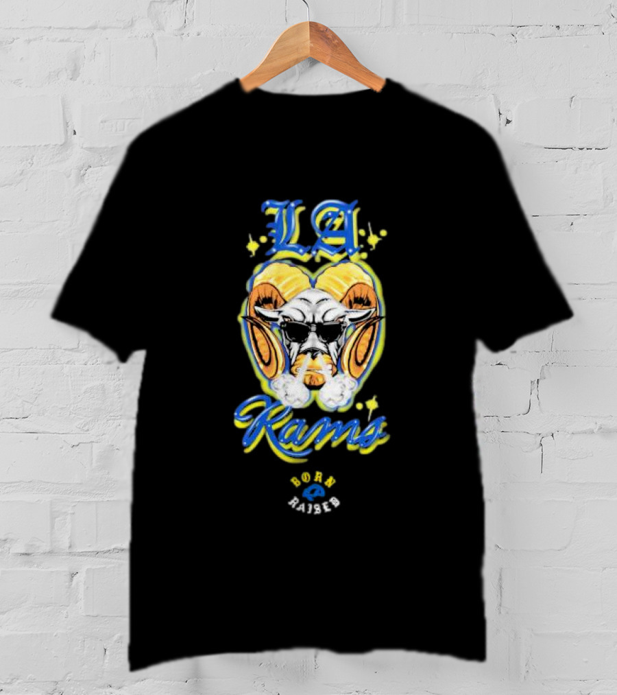 Born X Raised LA Rams Cool Ram Head With Sunglasses T-Shirt