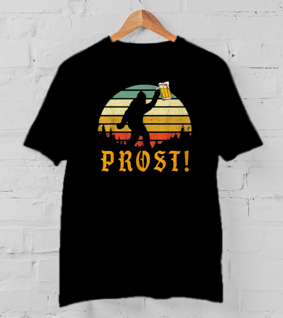 PROST Bigfoot Holding Beer Vintage Sunset Oktoberfest Germany T-Shirt