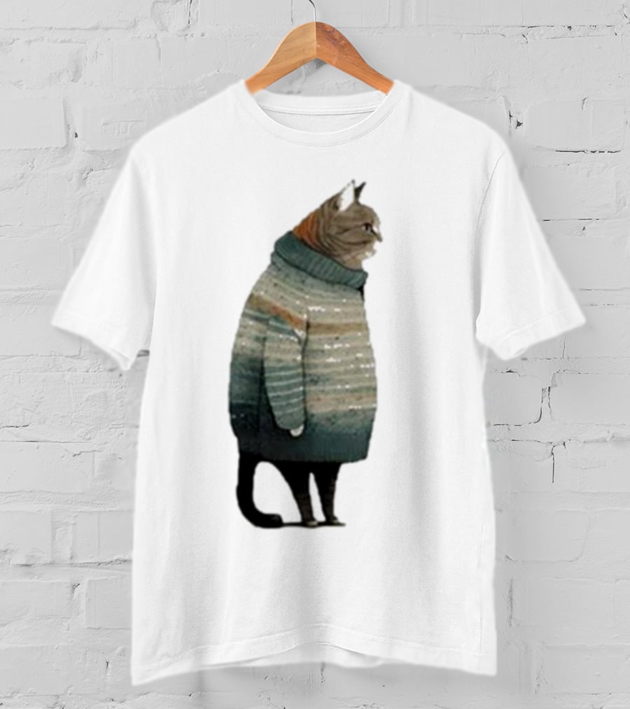 Women’s Winter Cat In Cozy Sweater Print T-Shirt