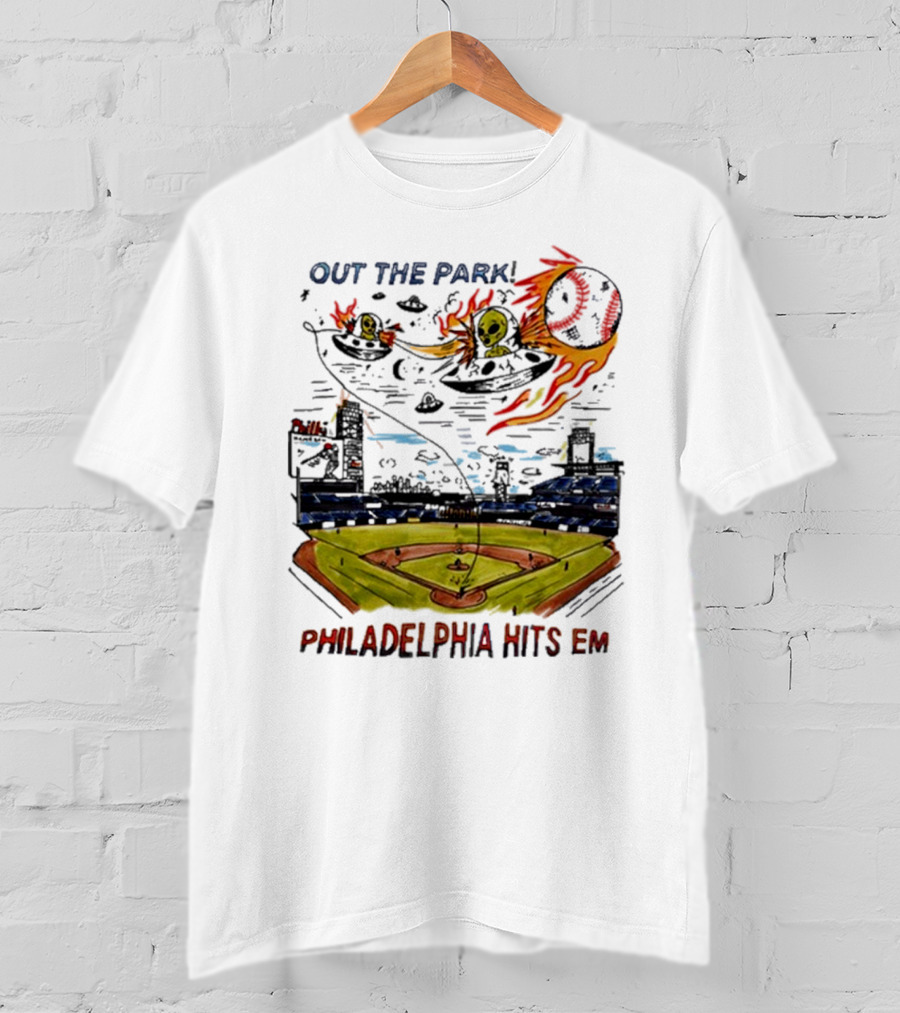 Out The Park Philadelphia Hits 'Em Alien Baseball Explosion T-Shirt