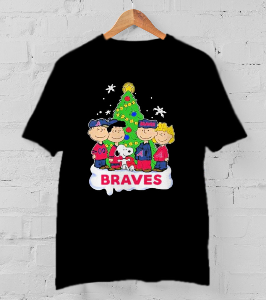 Braves Peanuts Snoopy Christmas Tree Charlie Brown Lucy Linus Woodstock T-Shirt