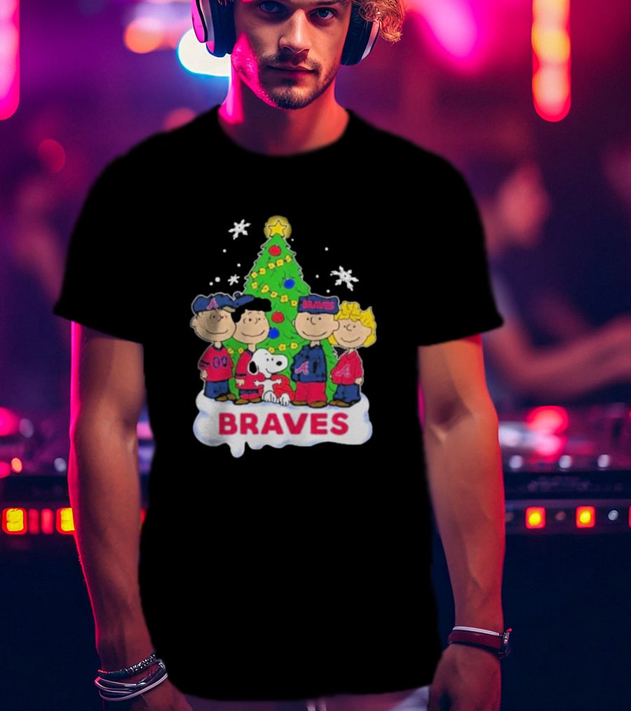 Braves Peanuts Snoopy Christmas Tree Charlie Brown Lucy Linus Woodstock T-Shirt