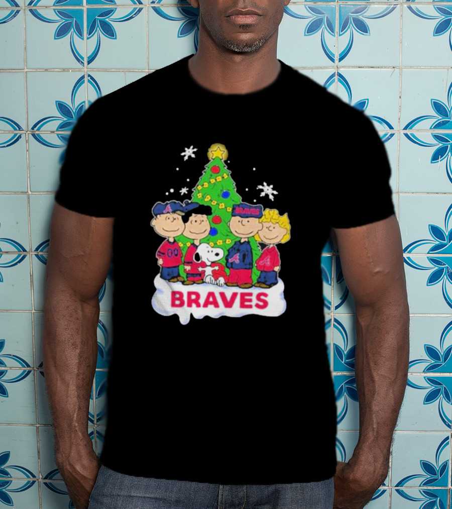 Braves Peanuts Snoopy Christmas Tree Charlie Brown Lucy Linus Woodstock T-Shirt