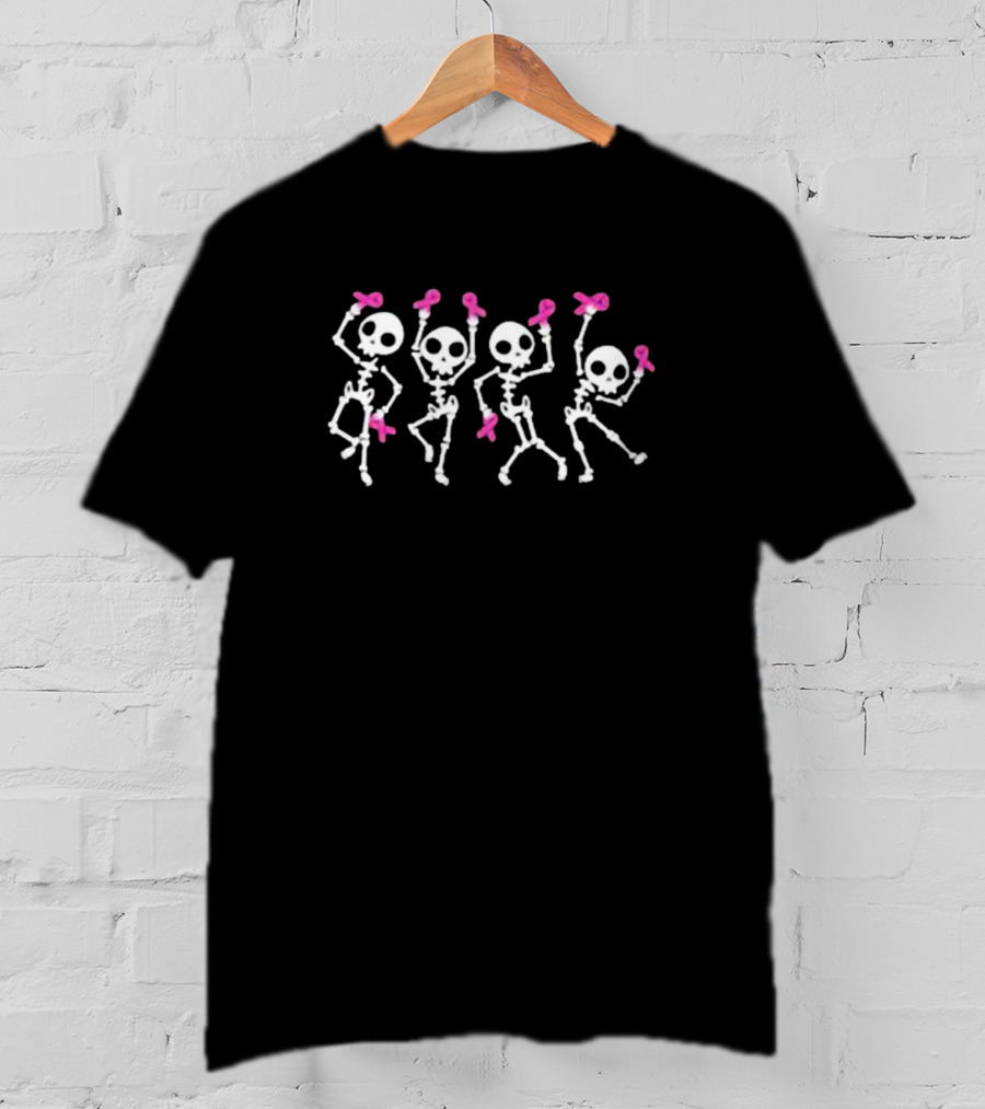 Dancing Skeletons With Pink Ribbons Breast Cancer Awareness T-Shirt