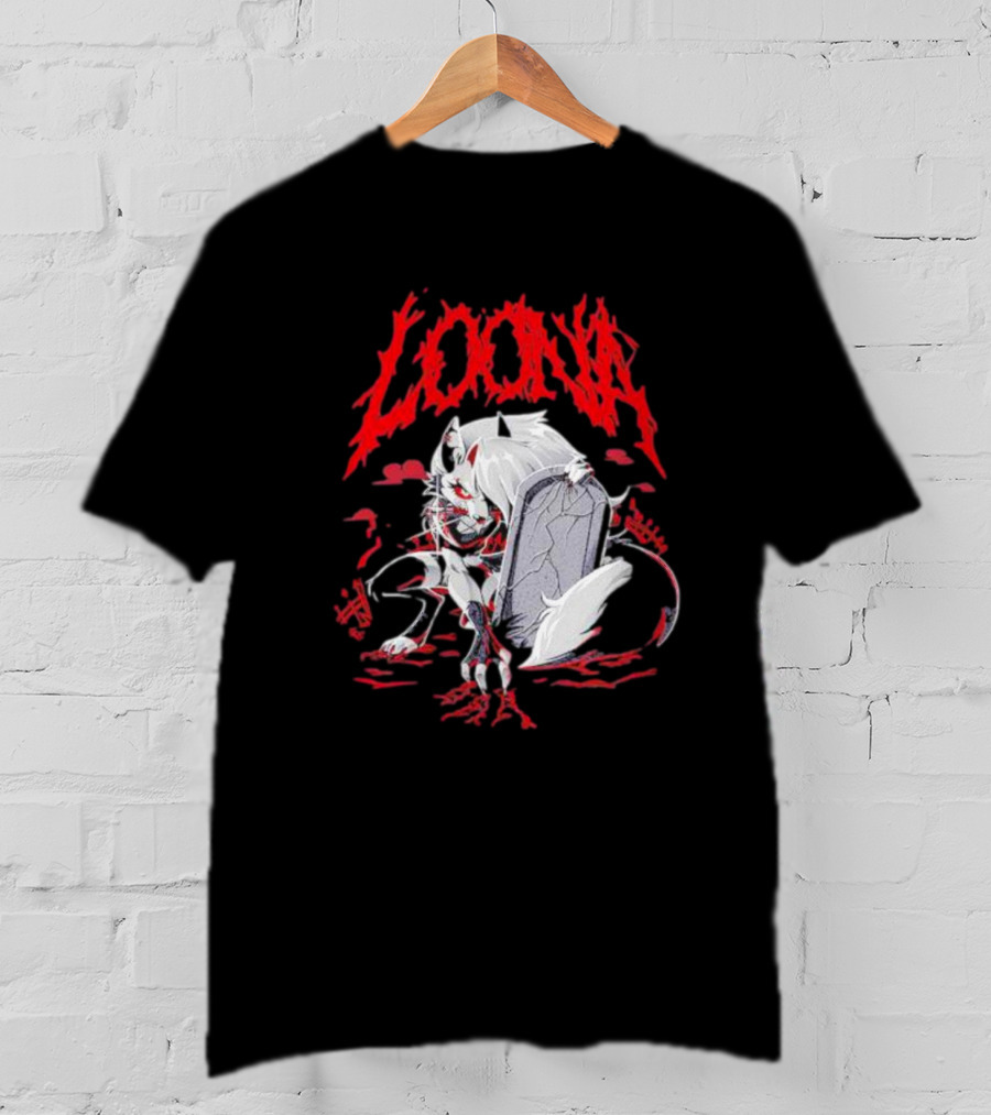 LOONA Graveyard Cat And Tombstone Scene T-Shirt