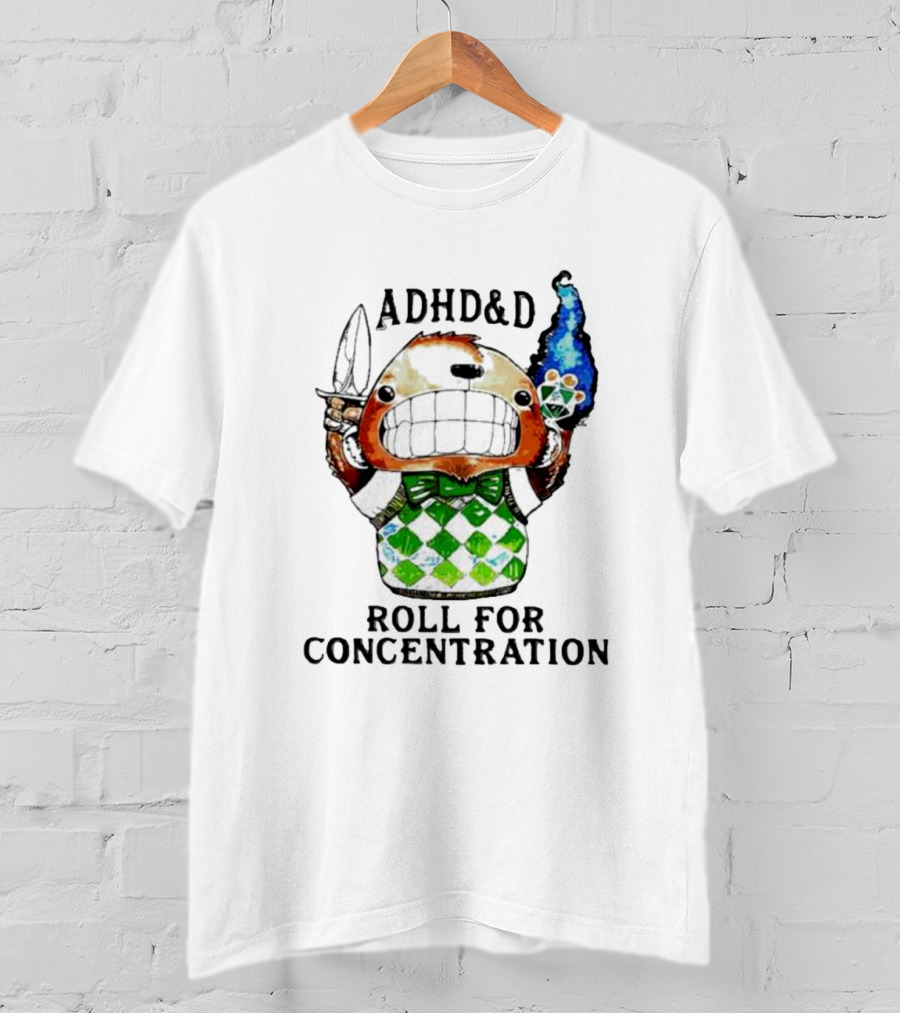 ADHD&D Roll For Concentration Knife Bear Green Vest Flame Cube T-Shirt