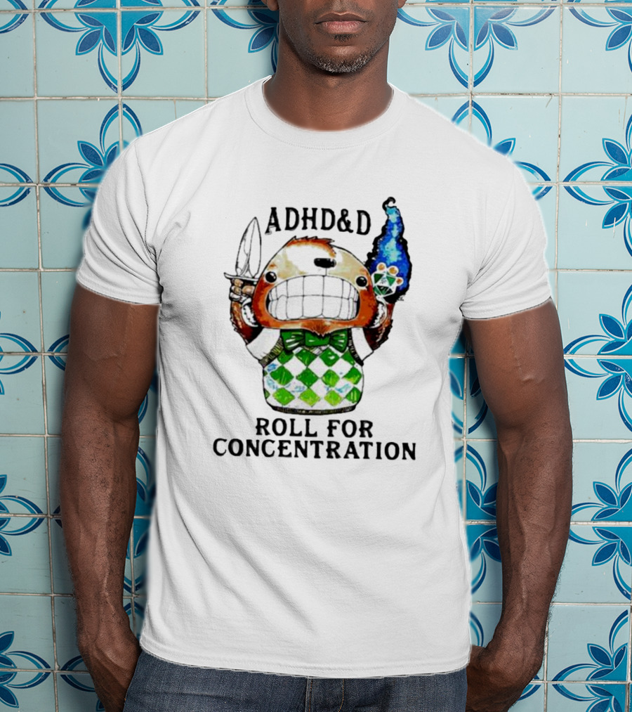 ADHD&D Roll For Concentration Knife Bear Green Vest Flame Cube T-Shirt