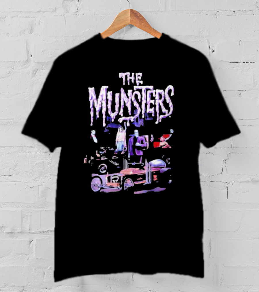 The Munsters Classic Characters With Hot Rod And Dragula Car Halloween T-Shirt