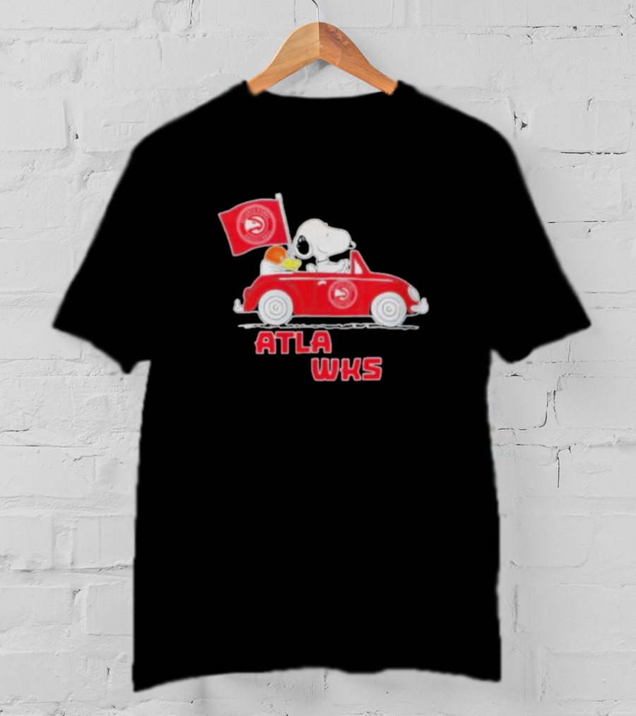 ATLA WKS Snoopy Dog Driving Red Car With Basketball Flag T-Shirt