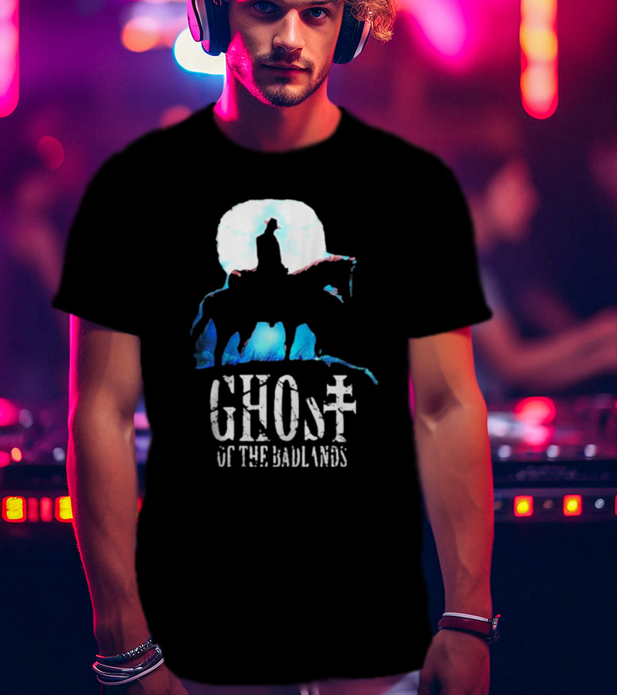 Ghost Of The Badlands Cowboy Silhouette Moonlit Horseback Scene T-Shirt