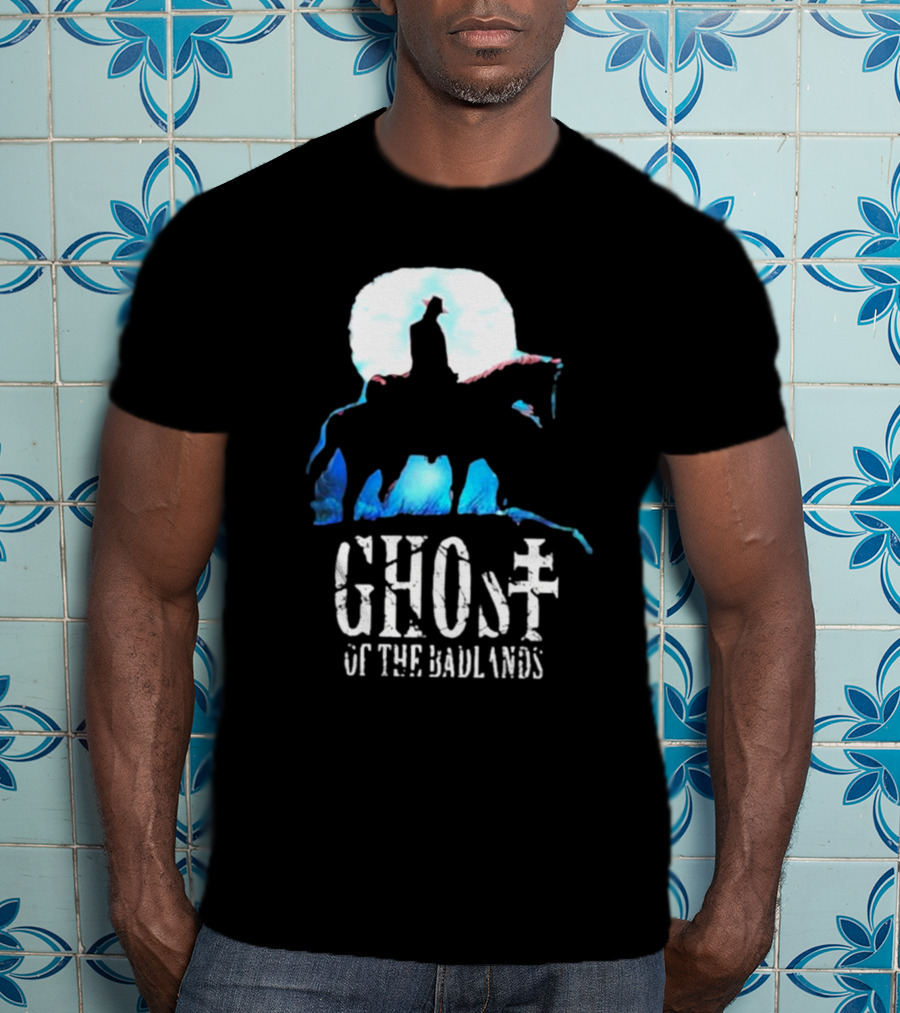 Ghost Of The Badlands Cowboy Silhouette Moonlit Horseback Scene T-Shirt