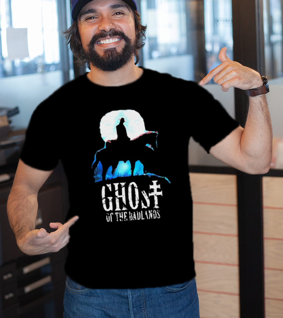 Ghost Of The Badlands Cowboy Silhouette Moonlit Horseback Scene T-Shirt
