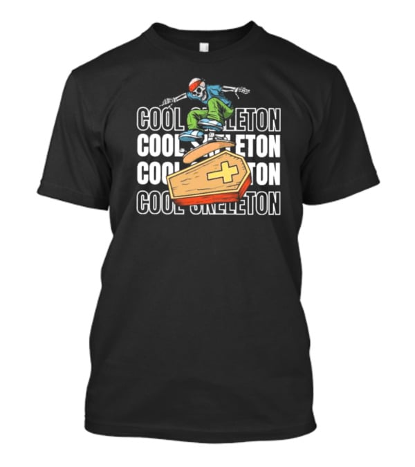 Cool Skeleton Skateboarding Coffin Halloween Jump T-Shirt