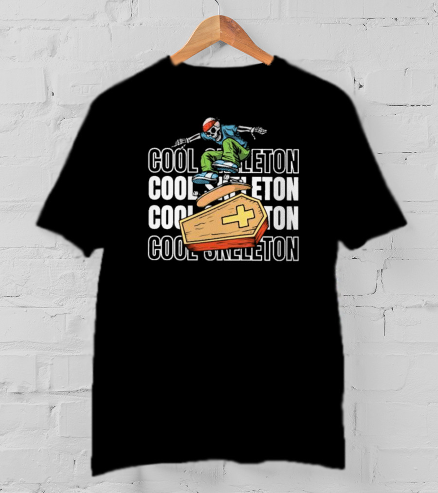Cool Skeleton Skateboarding Coffin Halloween Jump T-Shirt