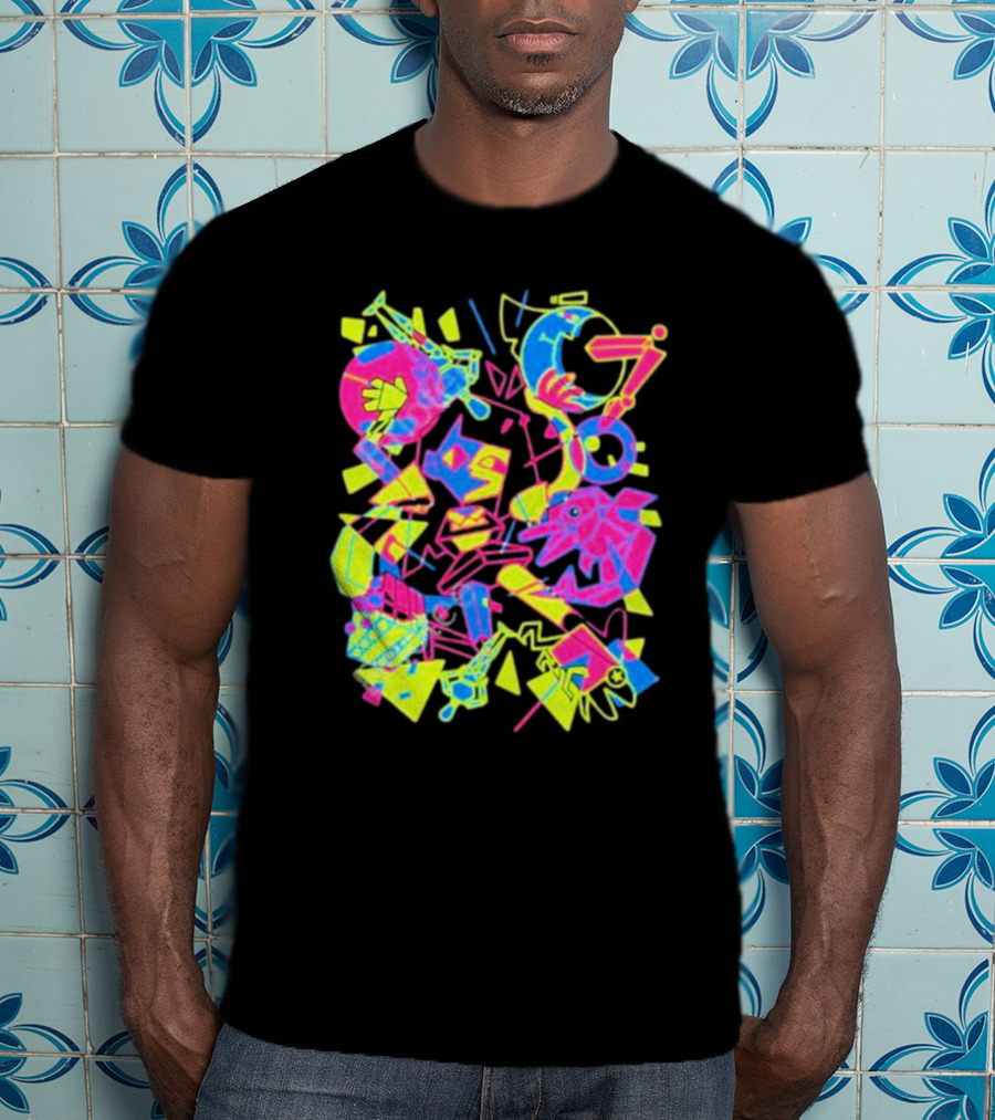 Ena What’s The Data Theta Neon Abstract Surrealism Geometric Shapes T-Shirt