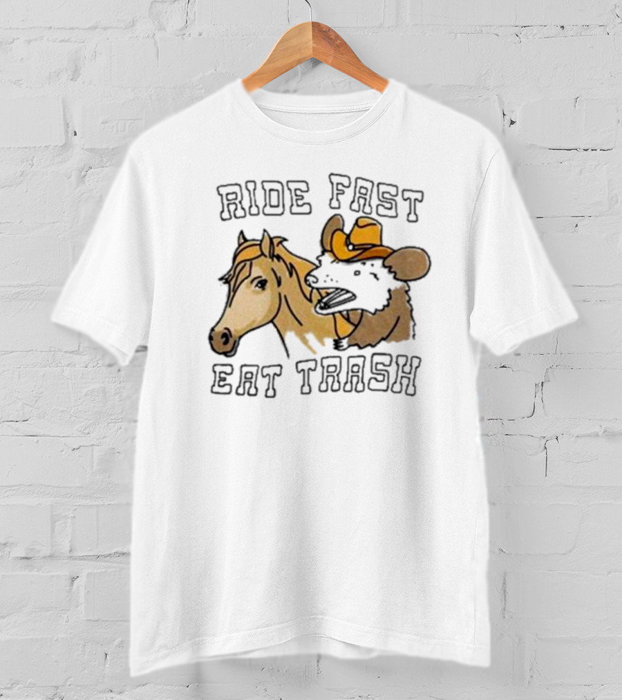 Cowboy Opossum And Horse Adventure Ride Fast Eat Trash T-Shirt