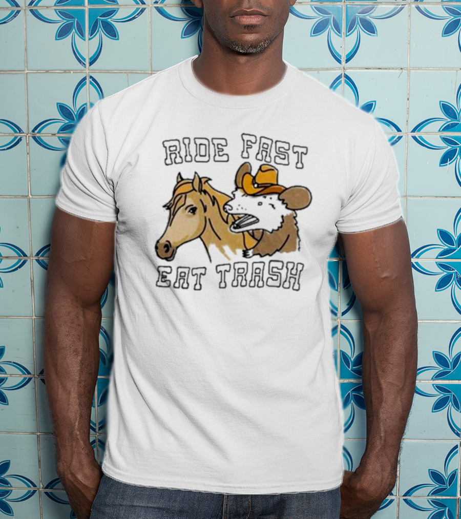 Cowboy Opossum And Horse Adventure Ride Fast Eat Trash T-Shirt