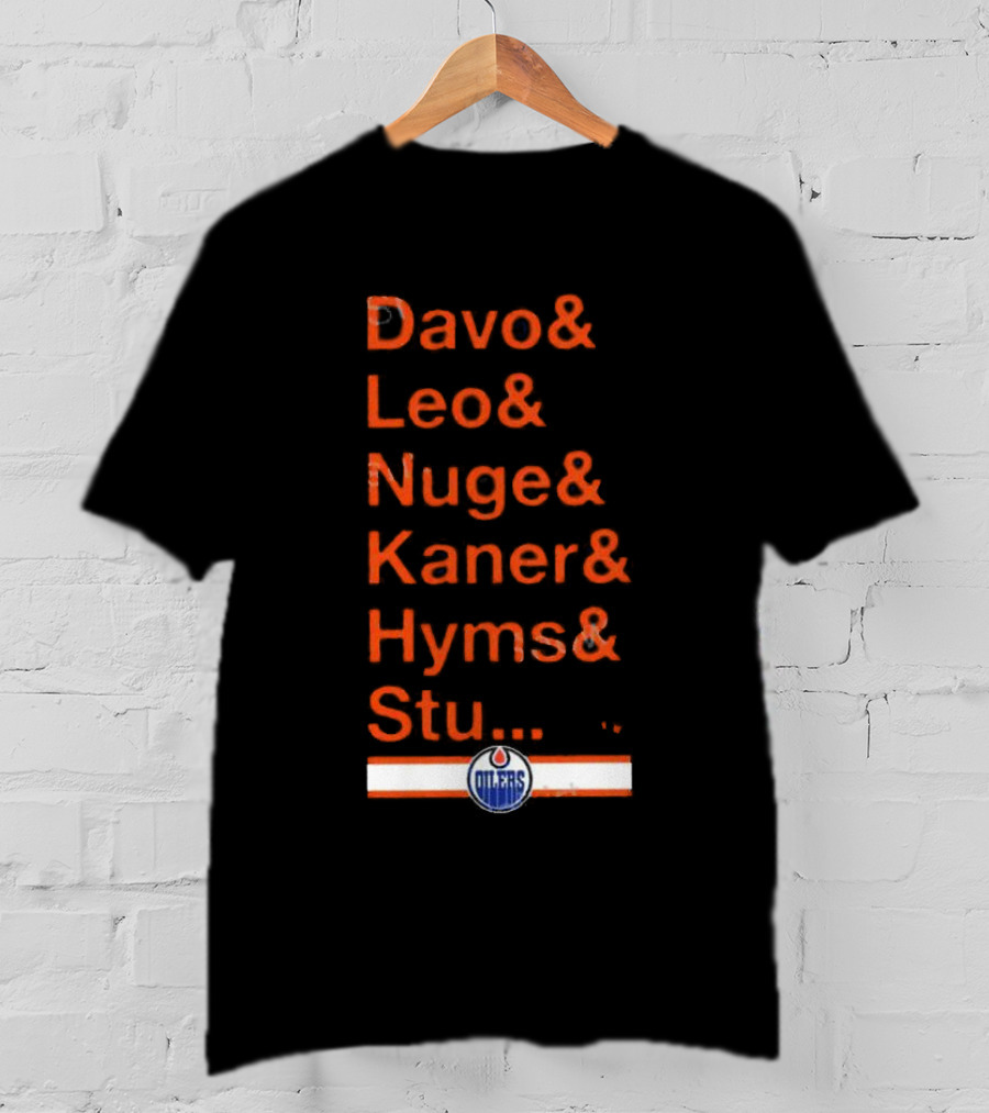 Davo Leo Nuge Kaner Hyms Stu Edmonton Oilers Logo Team Nickname Blue T-Shirt