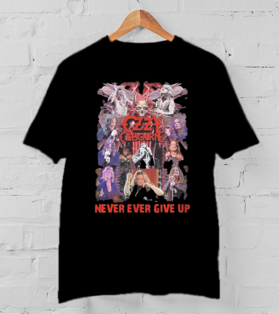 Ozzy Osbourne Never Ever Give Up Skull And Live Performances Collage T-Shirt