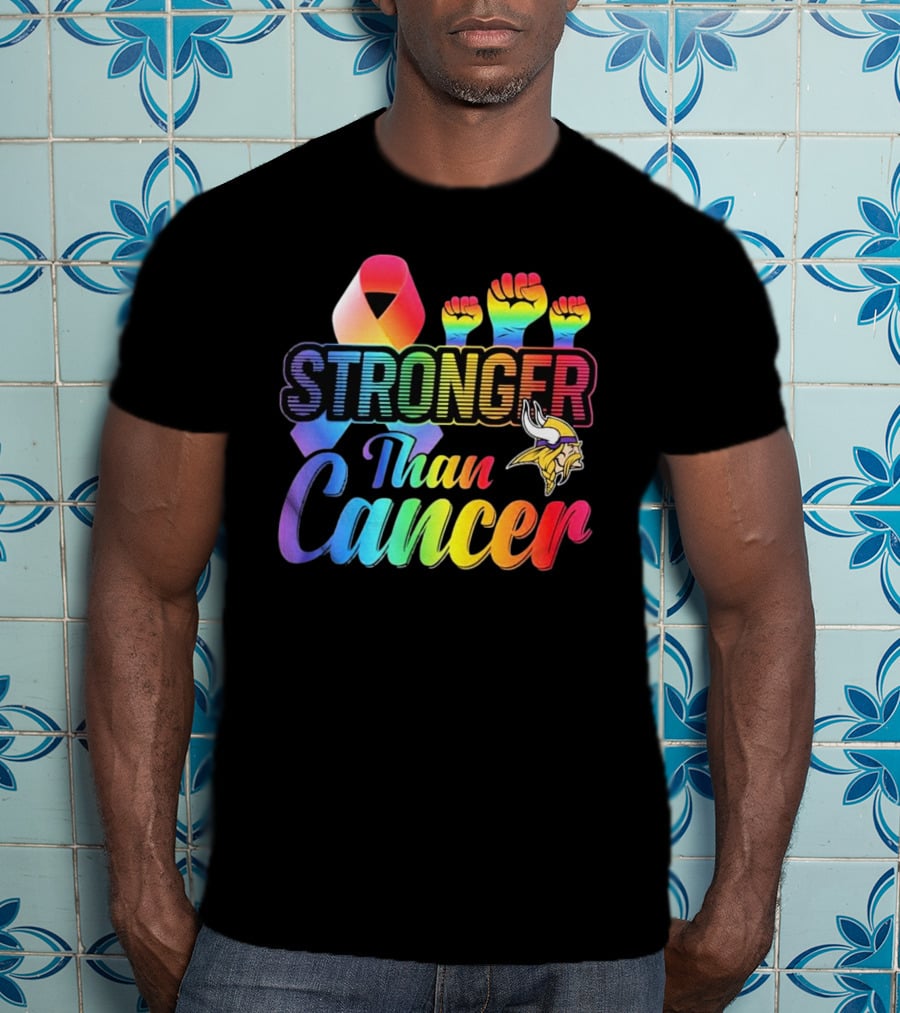 Minnesota Vikings Stronger Than Cancer With Rainbow Ribbon And Fists T-Shirt