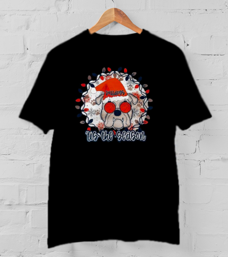 Bulldogs Tis The Season Christmas Lights Snowflakes T-Shirt