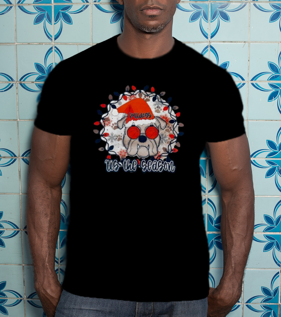 Bulldogs Tis The Season Christmas Lights Snowflakes T-Shirt