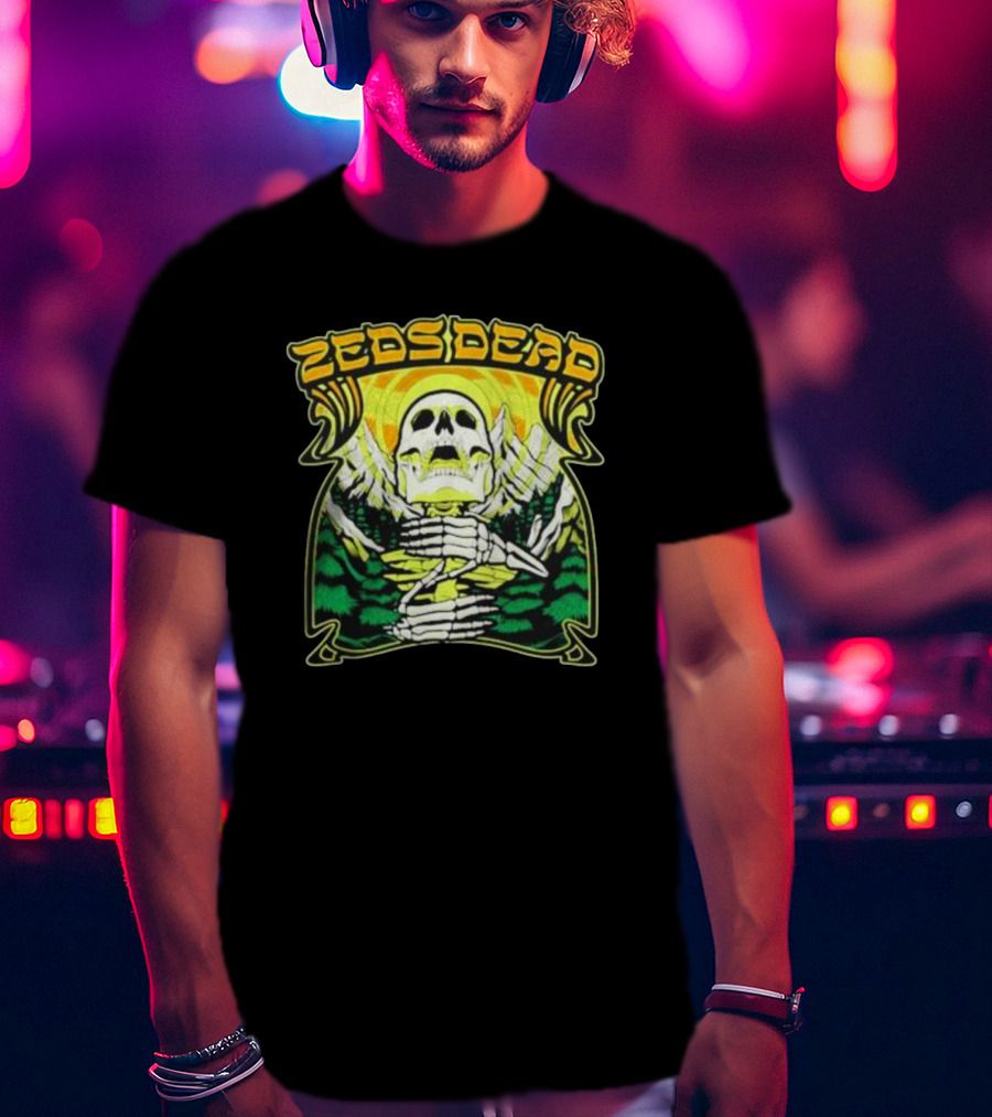 Zeds Dead Skull Rizing With Mountain And Sunset T-Shirt