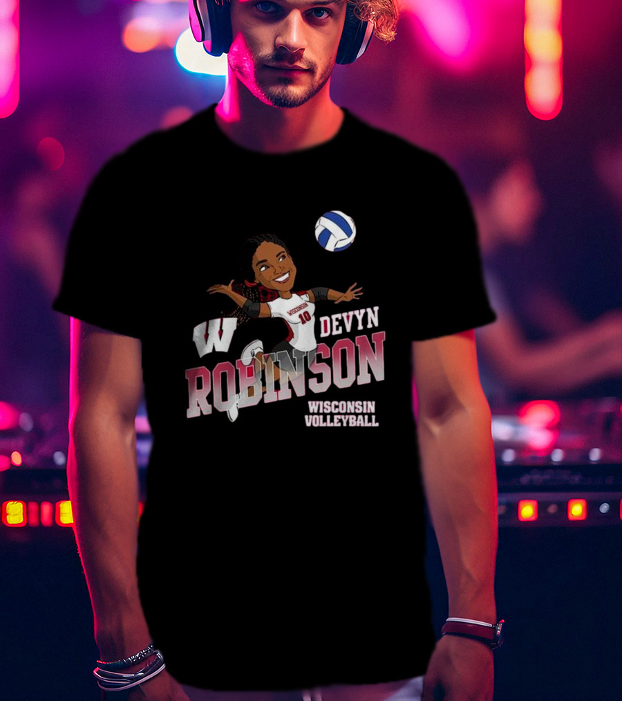 Wisconsin Volleyball Devyn Robinson Caricature T-Shirt