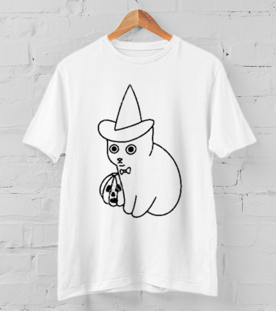 Poorly Drawn Cats Witch Hat Pumpkin Halloween T-Shirt