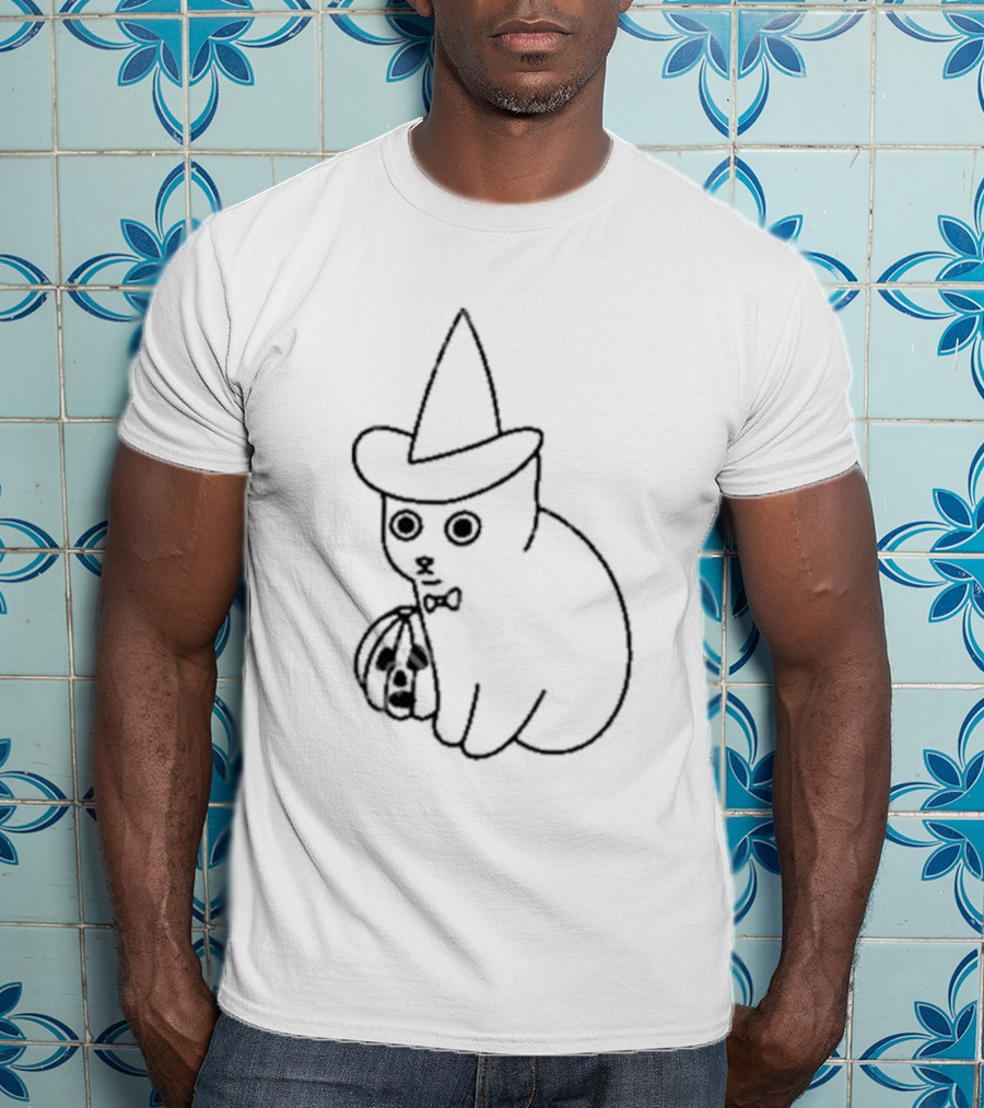 Poorly Drawn Cats Witch Hat Pumpkin Halloween T-Shirt