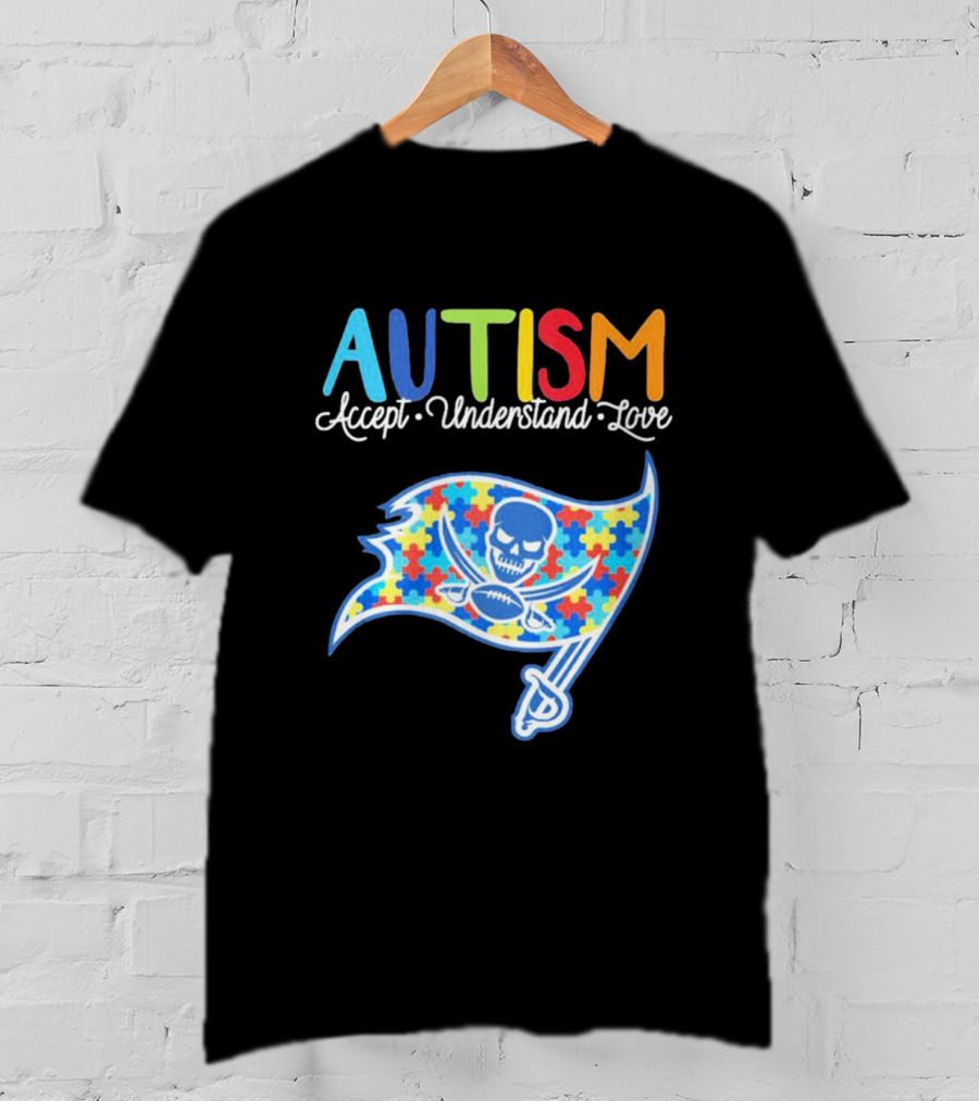 Tampa Bay Buccaneers Autism Awareness Accept Understand Love NFL Puzzle Flag T-Shirt