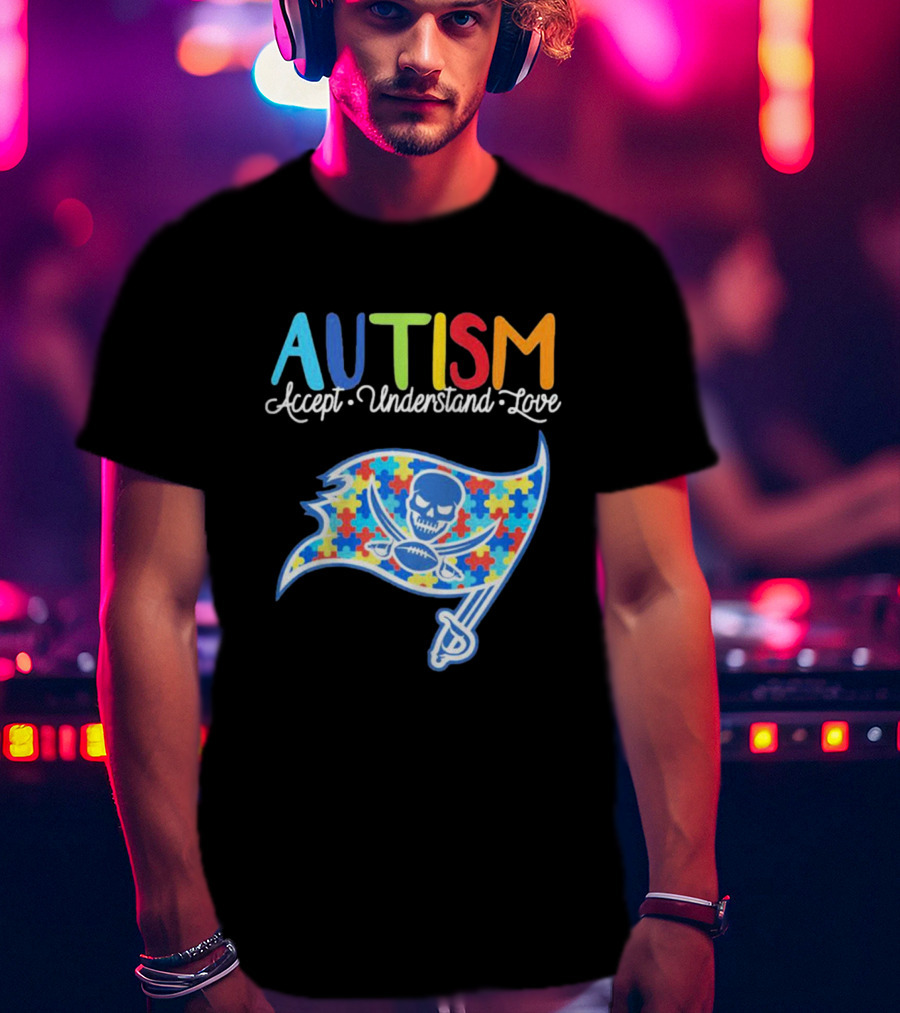 Tampa Bay Buccaneers Autism Awareness Accept Understand Love NFL Puzzle Flag T-Shirt