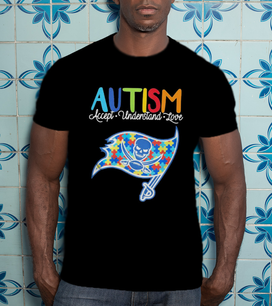 Tampa Bay Buccaneers Autism Awareness Accept Understand Love NFL Puzzle Flag T-Shirt