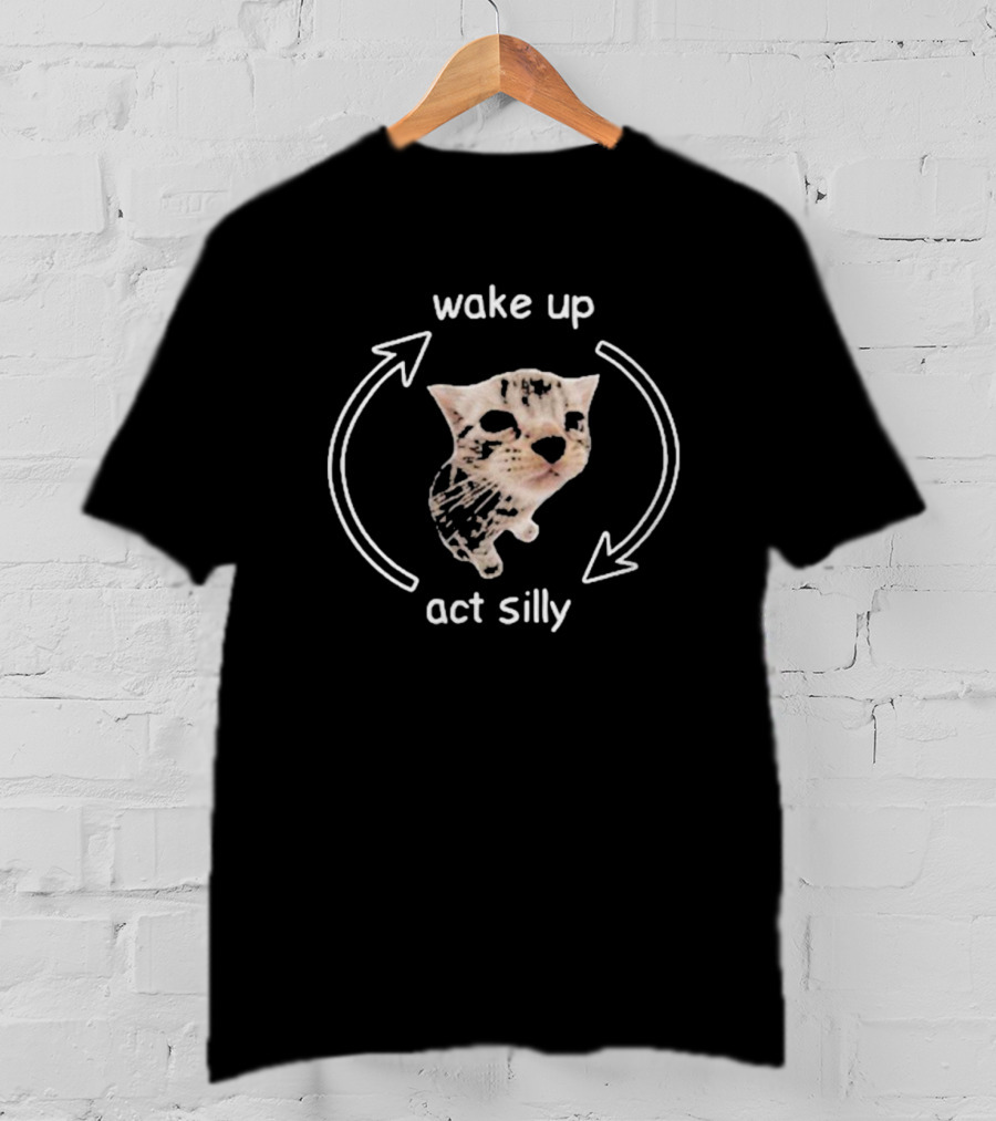 Wake Up Act Silly Cat Meme Cycle T-Shirt
