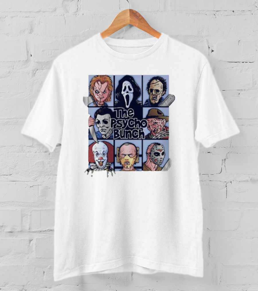 The Psycho Bunch Horror Movie Characters Collage T-Shirt