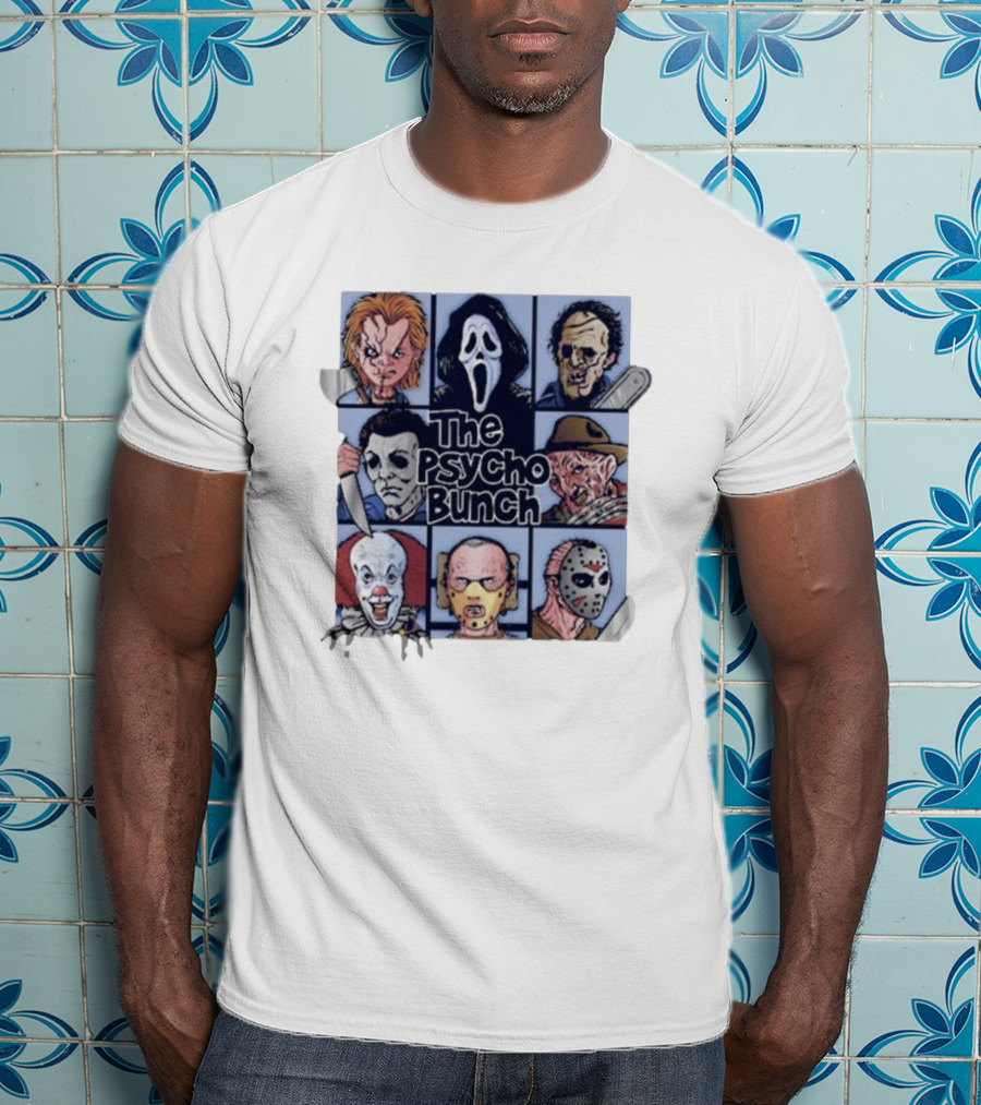 The Psycho Bunch Horror Movie Characters Collage T-Shirt