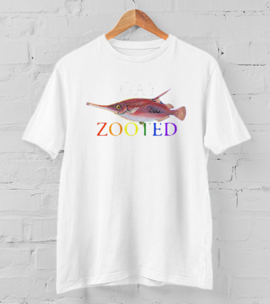 Gay Zooted Fish Rainbow Text Fish T-Shirt