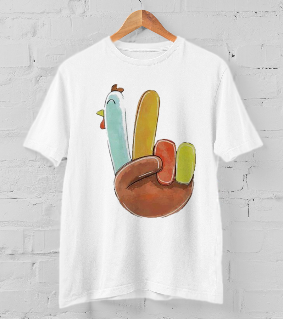 Thanksgiving Hand Gesture Cute Turkey Peace Sign Holiday Fun T-Shirt