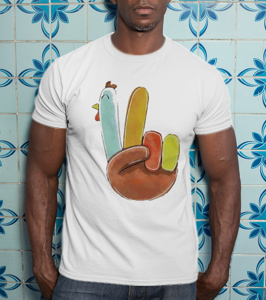 Thanksgiving Hand Gesture Cute Turkey Peace Sign Holiday Fun T-Shirt