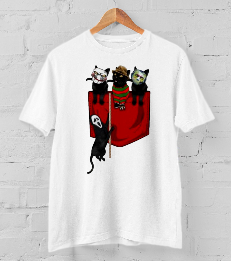 Cat Cosplay Horror Movie Characters Trick Or Treat Freddy Krueger Jason Voorhees Scream Happy Halloween T-Shirt