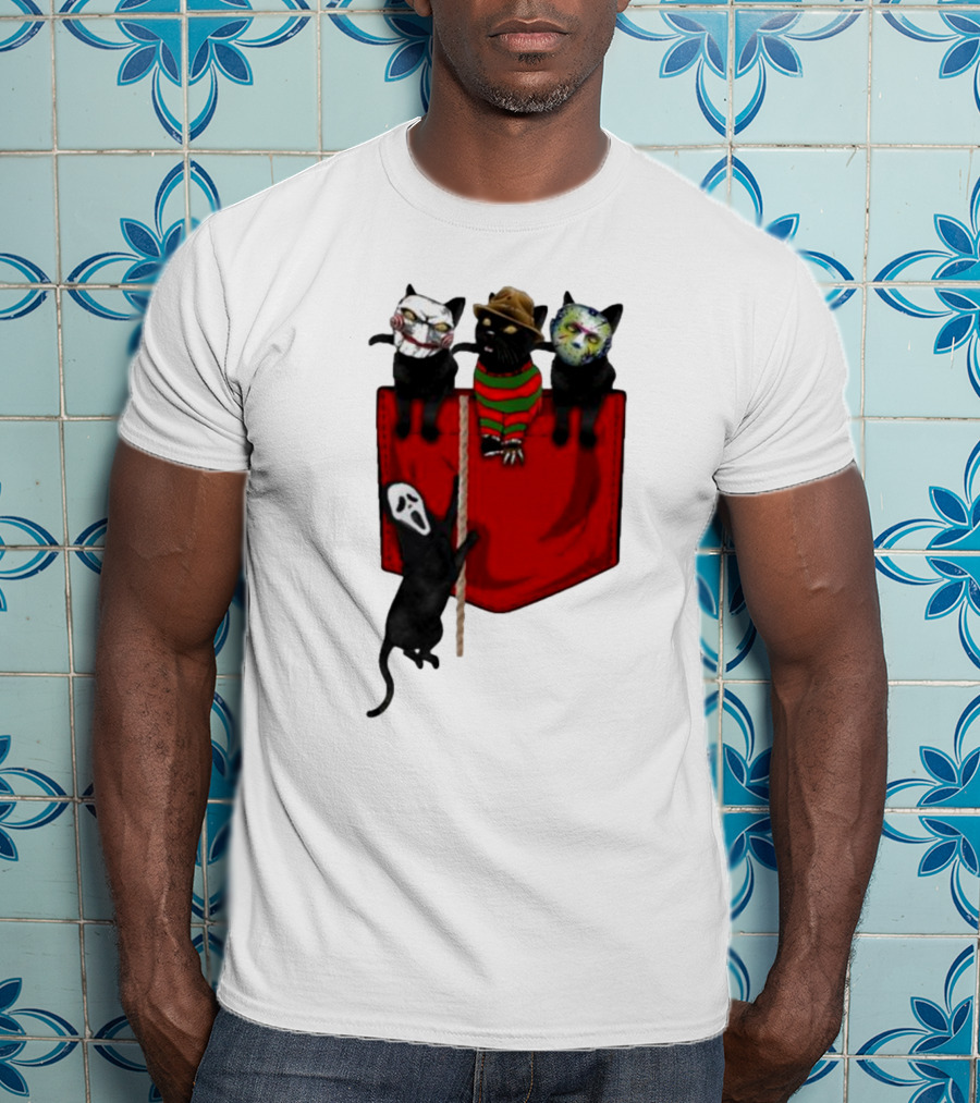 Cat Cosplay Horror Movie Characters Trick Or Treat Freddy Krueger Jason Voorhees Scream Happy Halloween T-Shirt