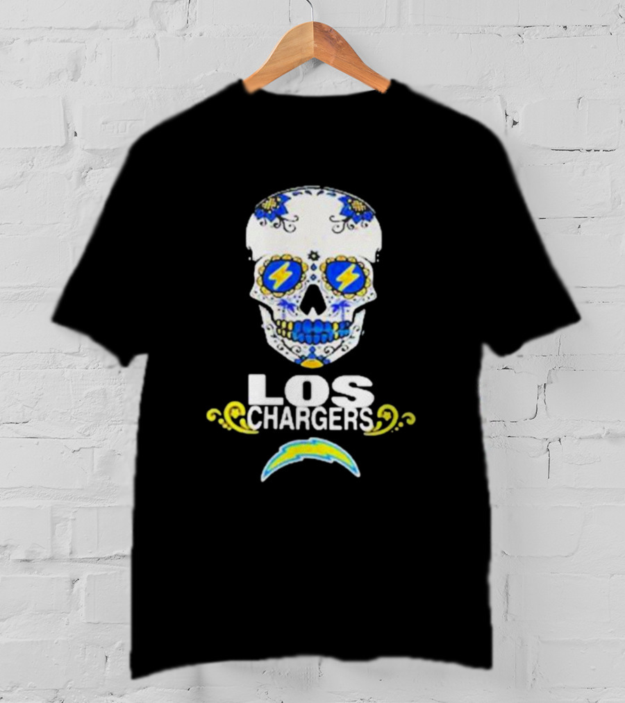 Los Angeles Chargers Sugar Skull Blue Yellow Lightning T-Shirt